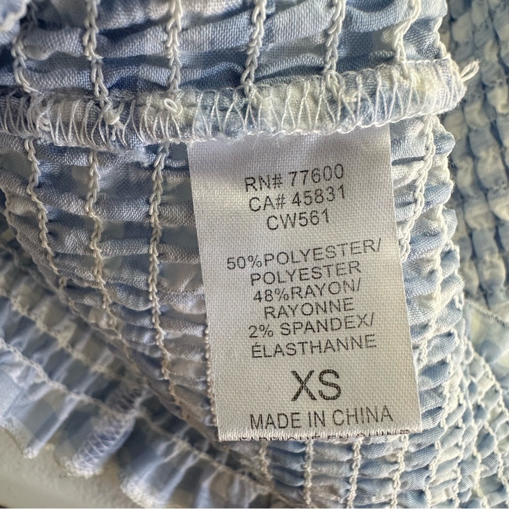 NWT CHASER Smocked Puff Sleeve Top Blue Gingham XS - Picture 5 of 6